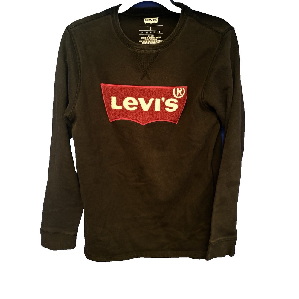 LEVI'S Women's Small Logo Sweatshirt Black Red Pullover Crewneck‎ Casual Soft